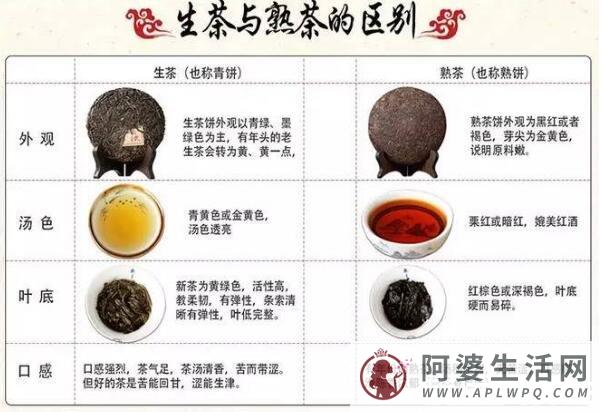 普洱生茶和熟茶的区别，制作工艺/外观气味/茶汤颜色/口感滋味